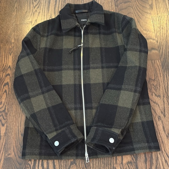 Theory Men’s Black and Olive Wyatt Rush Plaid Jacket Coat Size Small - Picture 7 of 7